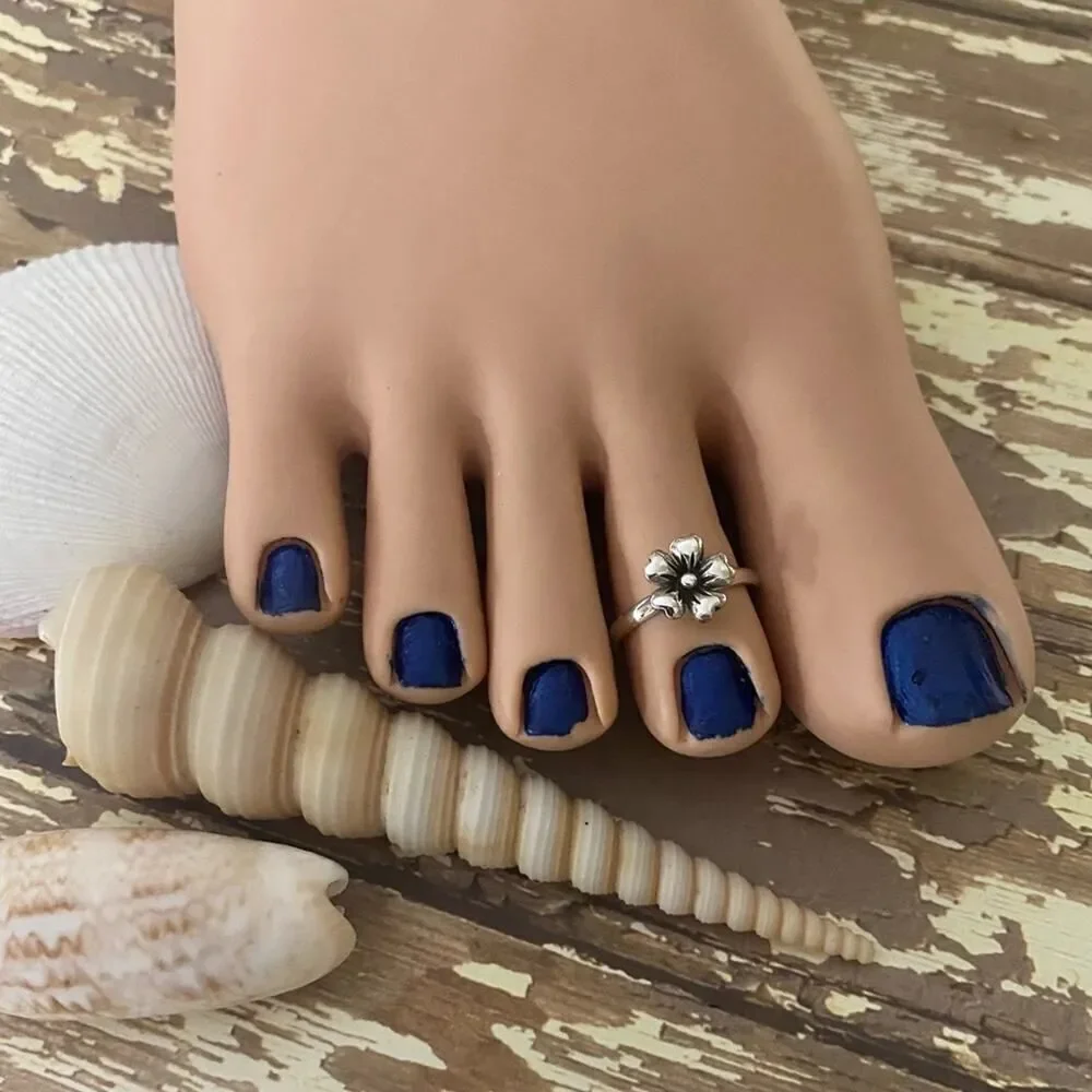 Sterling Silver Flower Toe Ring Oxidized